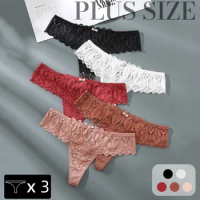 3Pcs S-4XL Sexy Lace Panties Women Thongs Hollow Out G-String Underpants Sexy Lingerie Low Waist T-back Breathable Thongs Tanga