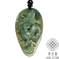【漢石齋】天然翡翠A貨 護主龍牌玉佩吊墜 飄花種帶黃翡(31*53*16mm)