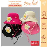 Mũ Bucket Tua Rua hoa mặt cười size người lớn Nón Vành rộng kèm dây Basic Chống nắng Form Unisex Nữ 
