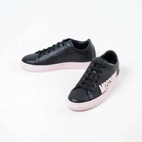 Sepatu MOSCHINO TEXT SIDE BABY PINK EMBOSSED BLACK LEATHER SNEAKER 100% ORIGINAL 39