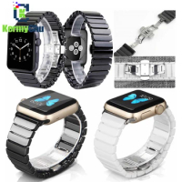 Ceramic Link for Apple Watch Series 5 4 3 2 1 Stainless Steel Butterfly Buckle Wristband For IWatch 40mm 44mm 38mm 42mm Loop
