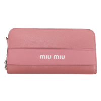 【二手名牌BRAND OFF】MIU MIU 繆繆【再降價】 桃粉色 牛皮 長夾