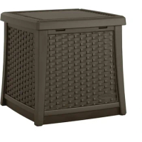 13 Gallon Resin Outdoor Patio End Table Storage Box, Java