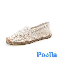 【Paella】縷空休閒鞋 蕾絲休閒鞋/時尚經典縷空蕾絲草編休閒鞋(白)
