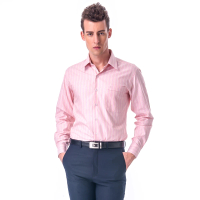 【金安德森】粉橘底白粉條紋窄版長袖襯衫