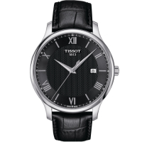 TISSOT 天梭 官方授權 Tradition 懷舊古典時尚腕錶(T0636101605800)黑/42mm