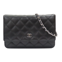【二手名牌BRAND OFF】CHANEL 香奈兒 黑色 牛皮 菱格紋 WOC 肩背包 銀扣 鍊帶