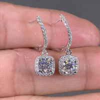 2024 Moissanite Fashion Square Pendant Earrings Bridal Engagement Wedding Jewelry Elegant Women Premium Beautiful Gift