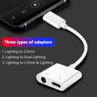 5Pcs 2 In 1 Lightning To 3.5mm Audio Adapter For iPhone 14 13 Aux Jack Headset Converter Audio Splitter Charging Earphone Cable