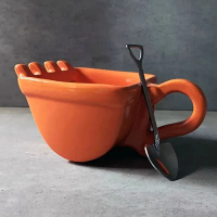 【Rhot】 1Pc Creative 3D Excavator Bucket Model Cafe Coffee Mug With Spade Shovel Spoon Funny Digger A