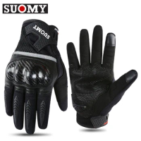 Suomy Summer Motorcycle Riding Protective Gloves Carbon Fiber Shell Moto Gloves Sheepskin Breathable Motorbike Knight Gloves
