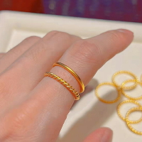 麻花戒指女越南沙金仿真黃金不掉色古法素圈疊戴設計小眾實心疊帶