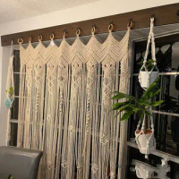 Handmade Cotton Macrame Wall Curtain Macrame Boudoir Decor Macrame Door Tapestry Curtain Wall Decoration Wedding Backdrop
