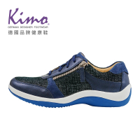 【Kimo】拉鍊綁帶網紋真皮休閒鞋 女鞋(沉靜藍 KBCWF122156)