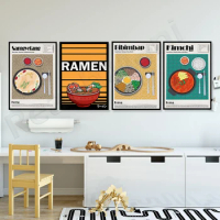 Japanese ramen, Korean food food bibimbap, kimchi, ginseng chicken soup poster, modern kitchen Asian rice dishes illustration
