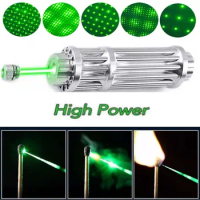 532nm 10000m High Power Green Laser Pointer Silver Laser Pointer Pen Lazer Focus Adjustable Burning Match Laser Pen For Hunting