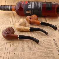 Resin Lion Cigar Tobacco Pipe Creative Carving Cigarette Holder Pot Potable Handheld Cigaratte Tube Bent Filter Smoking Men Gift