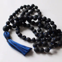 108 Mala Beads Necklace Lava Stone Hand Knotted Necklace Tassel Necklaces Yoga Mala meditation Beads Jewelry Prayer Necklaces