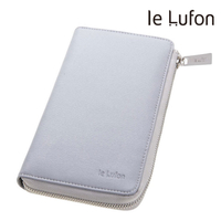 【le Lufon】 L型拉鏈多格層十字紋皮革長夾 護照夾/證件夾/萬用夾/零錢包-淺灰色 （-臻果褐／淺灰二色）