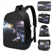 Funny Graphic print Macross #7 USB Charge Backpack men School bags Women bag Travel laptop bag