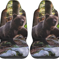 Bear Printed Car Seat Covers for Front Seat 2 Pack Elasticity Automotive Seat Cover for Auto Truck Van SUV