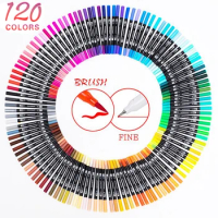 12-132 Colors/Set Fine Liner Art Marker Pens Dual Tip Manga Drawing Painting Watercolor Brush Pen School Supplies Markers