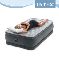 【INTEX】豪華型橫條加高內建電動幫浦單人加大充氣床墊-寬99cm(64411)