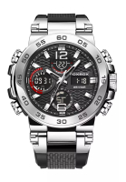 LIGE FOXBOX 計時儀中性數字/模擬石英手錶，銀色/黑色