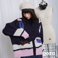 【gozo】居家女孩與貓翻領開襟毛衣外套(兩色)