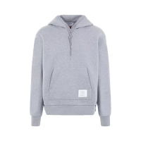 Thom Browne Center Back RWB Stripe Loopback Jersey Knit Hoodie Light Grey