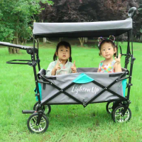 Lighten Up Wagon Trolley Cart Camping Foldable For Kids Canopy Folding Cart For Travel And Shopping Adjustable Handle Pull Oxfo