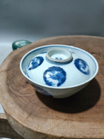 日本回流瓷器古董清代老青花團龍紋蓋碗茶碗，內鶴紋，全品無毛病