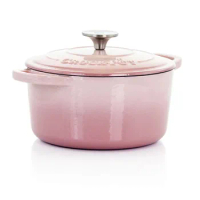 2 Piece 3 Quarts Enamled Cast Iron Dutch Oven with Self Lid Cast Iron Pot Cast Iron Cookware Nonstick in Blush Pink