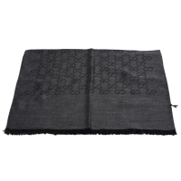 【GUCCI 古馳】經典GG緹花雙色羊毛混絲流蘇圍巾/披肩(180X45cm深灰X黑165904-3G646-1100)