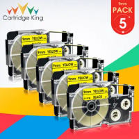 5PK for Casio XR-9YW Label Tape Black on Yellow 9mm*8m Replace for Casio KL-60 KL-120 KL-300 CW-L300 KL-430 KL-C500 Typewriter