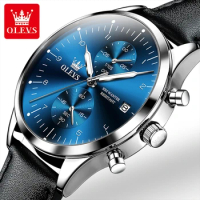 OLEVS 2880 Business Quartz Watch Round-dial Genuine Leather Watchband Calendar Luminous