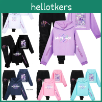 Kpop Demon Hunters Cotton Hoodie And Joggers Set With Cartoon Print For Kids Play
