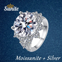 Sunite 10.0ct Moissanite Rings For Women Girls PT950 Plated 925 Silver Wedding Diamonds Ring Promise Band Super Luxury Jewelry