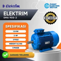 Dinamo Elektrik Motor Elektrim 1.5 KW, 2 HP, 3 Phase 2 POLE