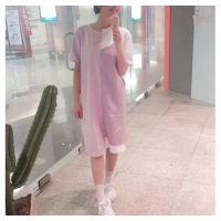 【BBHONEY】韓國空運春裝不規則假兩件式拚色短袖吊帶連身裙(正韓製)