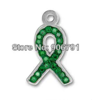 10PCS pewter green crystal ribbon charm(H105945)