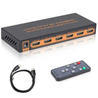 4K HDMI Splitter Switch 5 In 1 Out HDMI Switcher with IR Remote Support 3D, HDR for PS 3/4 ,DVD Player, HDTV, Projector