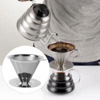 New Stainless Steel Reusable Double-layer Coffee Filter Holder Pour Over Mesh Tea Dripper Cup Suitable for Home or Office