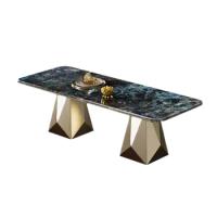Luxury Natural Marble Top Stainless Steel Pedestal Dining Table
