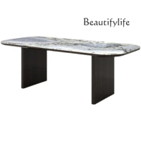 Light Luxury High-End Marble Rectangular Solid Wood Small Apartment Home Dining Table Minimalist Designer