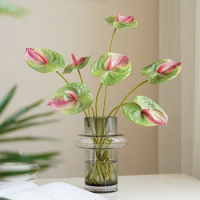 10Pcs 3D Printing Anthurium PU Artificial Flowers for Home Decoration Green Plant Potted Wedding Flower Arrangement Accessories