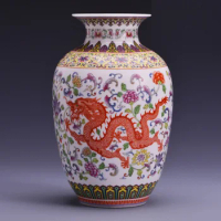 Antique Jingdezhen Vintage Eggshell Ceramic Vase Desk Accessories Crafts Enamel Dragon And Pheonix Vase Chinese Vase