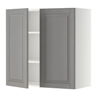 METOD 壁櫃附層板/2門板, 白色/bodbyn 灰色, 80x37x80 公分
