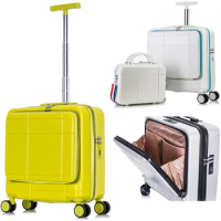14"18 Inch Front Open Laptop Travel Suitcase Sets 2 Piece On Wheels Trolley Rolling Luggage Messenger Bag Valises Free Shipping