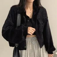 Kemeja Korduroi Wanita Gaya Korea Retro Longgar Kasual Atasan Kemeja Lengan Panjang M hitam